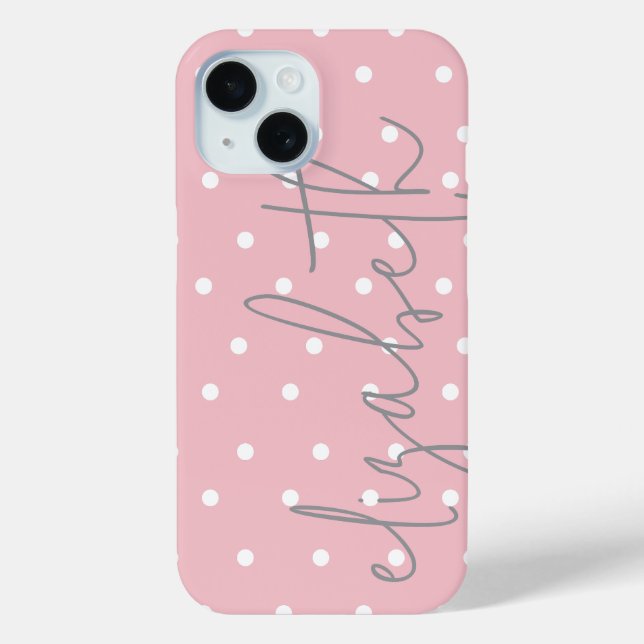 Coque Case-Mate iPhone Coque iphone de nom Polka Dot rose et gris (Verso)