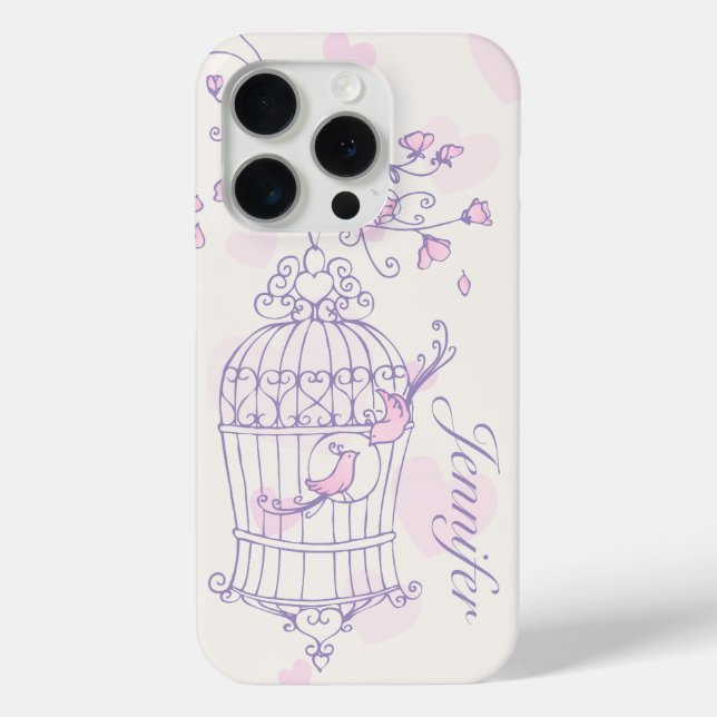 Coque Case-Mate iPhone Coque iphone des oiseaux et des cages rose et viol (Verso)