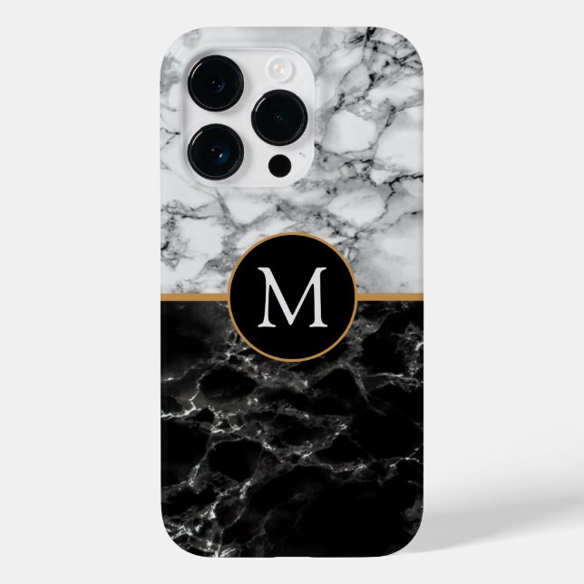 Coque Case-Mate iPhone Coque iphone en marbre blanc noir Lettre personnal (Verso)