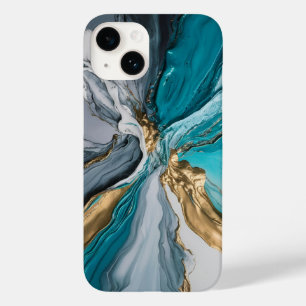 Coque Case-Mate iPhone Coque iphone en marbre bleu or moderne