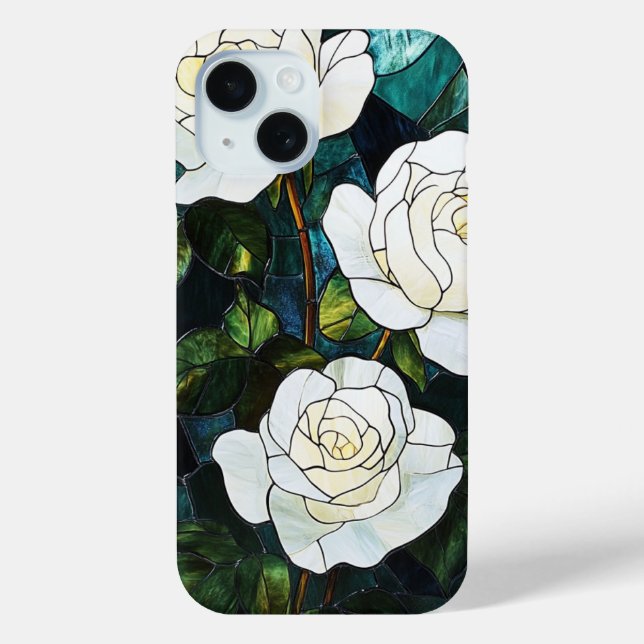 Coque Case-Mate iPhone Coque iphone en verre tendu, Roses blanches (Verso)