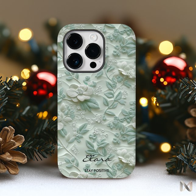 Coque Case-Mate iPhone Coque iphone floral brodé vert à la menthe personn (Créateur téléchargé)