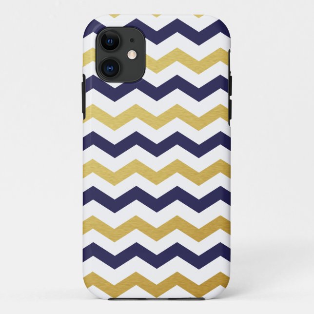 Coque Case-Mate iPhone Coque iphone Motif Gold et Navy Blue Chevron (Dos)