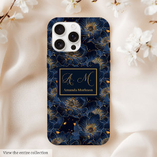 Coque Case-Mate iPhone Coque iPhone Navy Gold Lux Monogram Accent Floral