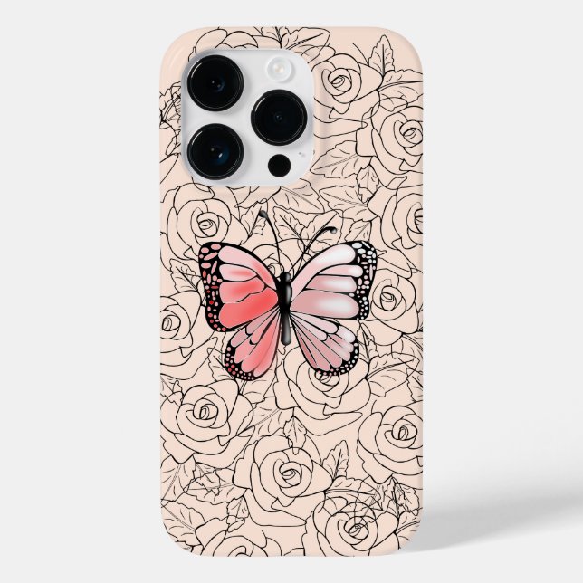 Coque Case-Mate iPhone Coque iphone papillon avec Rose (Verso)