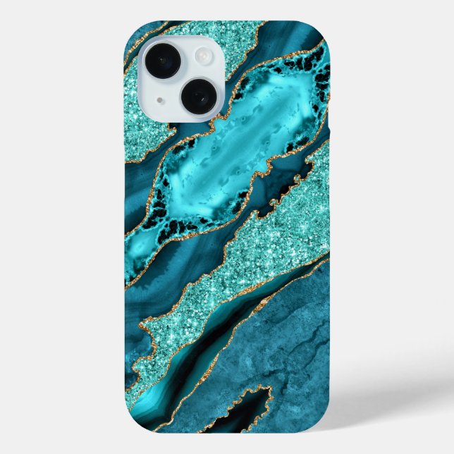 Coque Case-Mate iPhone coque iphone turquoise Blue Gold Sparkly Turquoise (Verso)