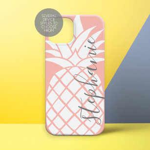 Coque Case-Mate iPhone Corail et ananas tendance blanc avec nom personnal