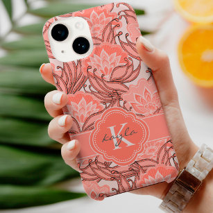Coque Case-Mate iPhone Corail tropicale motif floral avec Monogramme