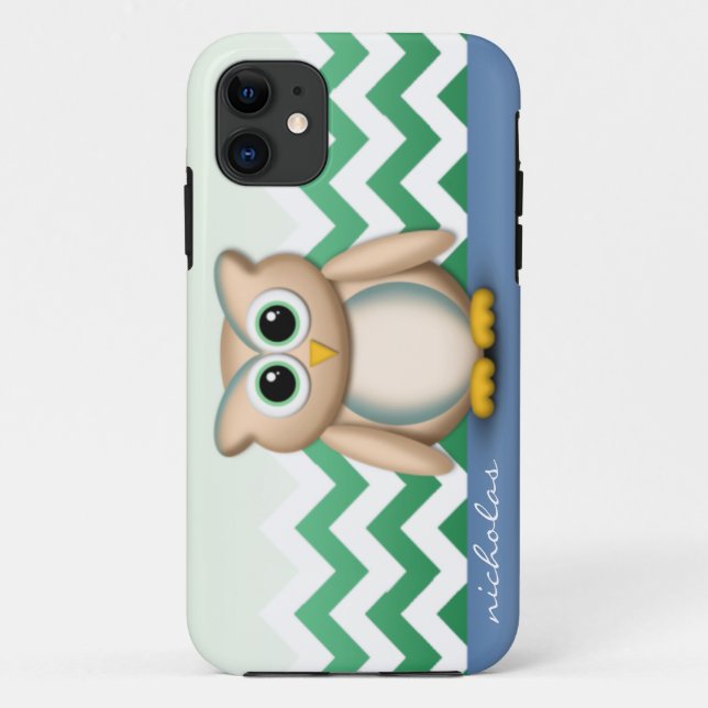 Coque Case-Mate iPhone Cute Owl - Blue & Green Chevron iPhone 5 Coque (Dos)