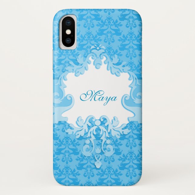 Coque Case-Mate iPhone Damask ciel bleu nom coque iphone (Dos)