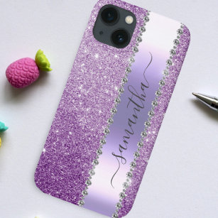 Coque Case-Mate iPhone Diamond Bling Glitter Calligraphy Name Purple 