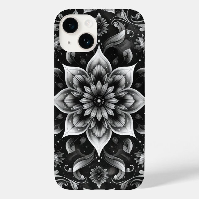 Coque Case-Mate iPhone Élégant coque iphone floral blanc noir (Verso)