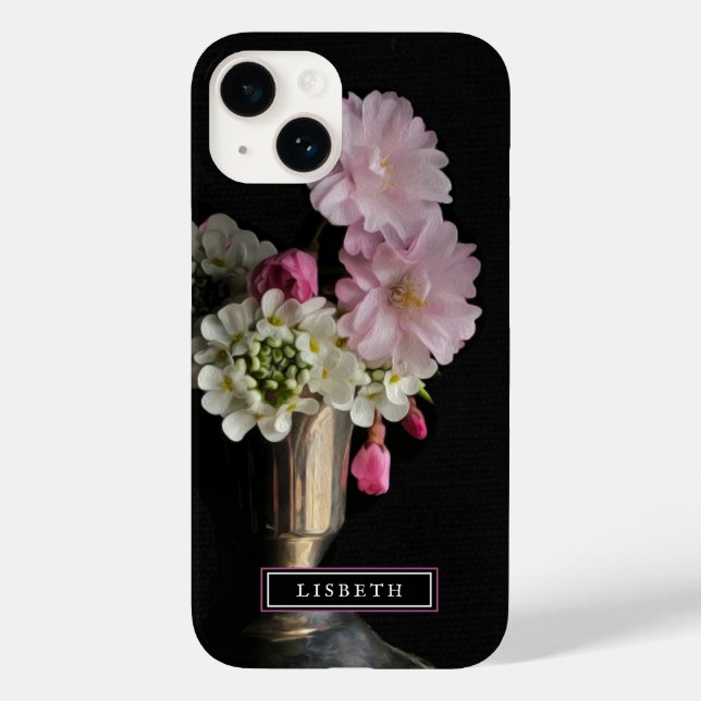 Coque Case-Mate iPhone Élégant coque iphone floral rose et blanc (Verso)