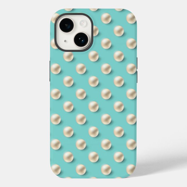 Coque Case-Mate iPhone Élégant coque iphone Turquoise et perles (Verso)