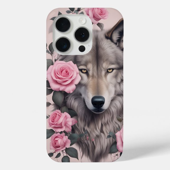 Coque Case-Mate iPhone Elégant Wolf et Rose iPhone 15 Pro Coque (Verso)