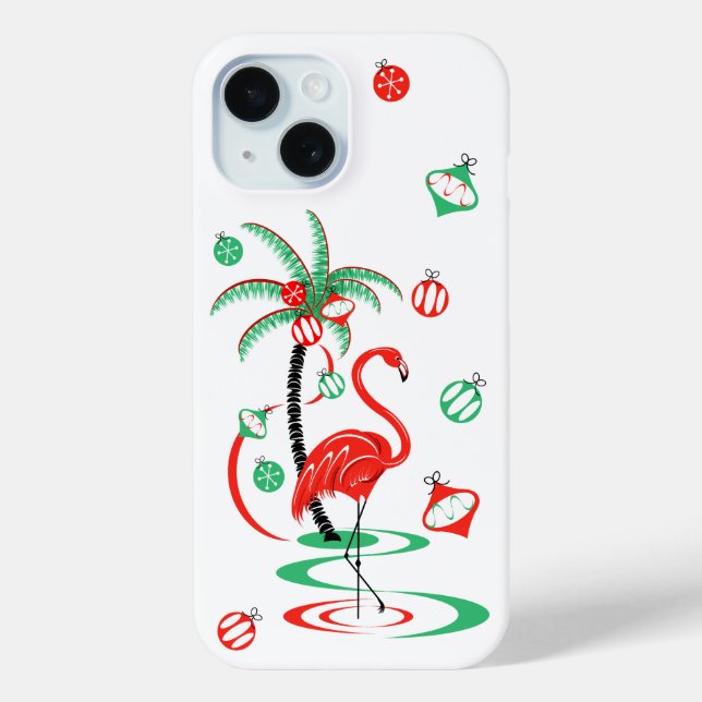 Coque Case-Mate iPhone Flamant rose de Noël rouge Baubles coque iphone (Verso)