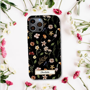 Coque Case-Mate iPhone Fleur sauvage floral noir personnalisé