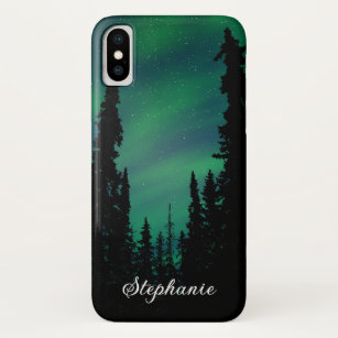 Case-Mate iPhone Case Forêt d'aurores boréales vertes personnalisée