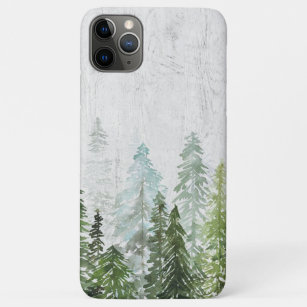 Case-Mate iPhone Case Forêt de pin d'aquarelle rustique sur bois Texté
