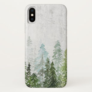 Case-Mate iPhone Case Forêt de pin d'aquarelle rustique sur bois Texté