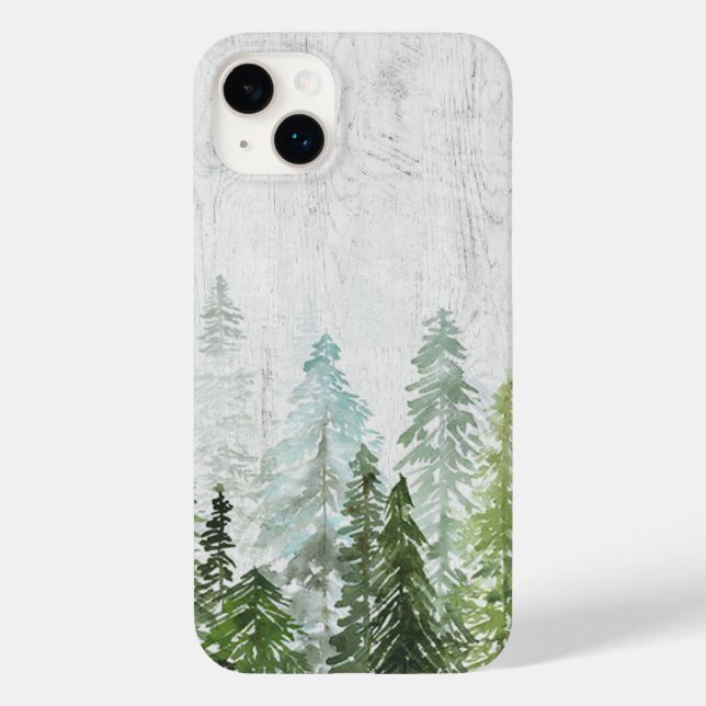 Coque Case-Mate iPhone Forêt de pin d'aquarelle rustique sur bois Texté (Back)