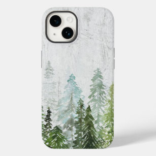 Coque Case-Mate iPhone Forêt de pin d'aquarelle rustique sur bois Texté