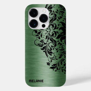 Coque Case-Mate iPhone Forêt métallique Texture verte Dentelle noire et t