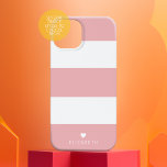 Coque Case-Mate iPhone Gras moderne rose pâle Motif rayé avec coeur<br><div class="desc">Un design minimal avec d'énormes rayures et un endroit pour ajouter votre nom. Un coeur minuscule est inclus juste au-dessus de la zone du monogramme. Un design audacieux mais minimal avec une zone facultative pour ajouter du texte.</div>
