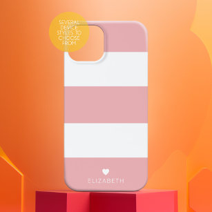 Coque Case-Mate iPhone Gras moderne rose pâle Motif rayé avec coeur