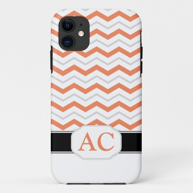 Coque Case-Mate iPhone Gray & Orange Chevron Monogram iPhone 5 Coque (Dos)