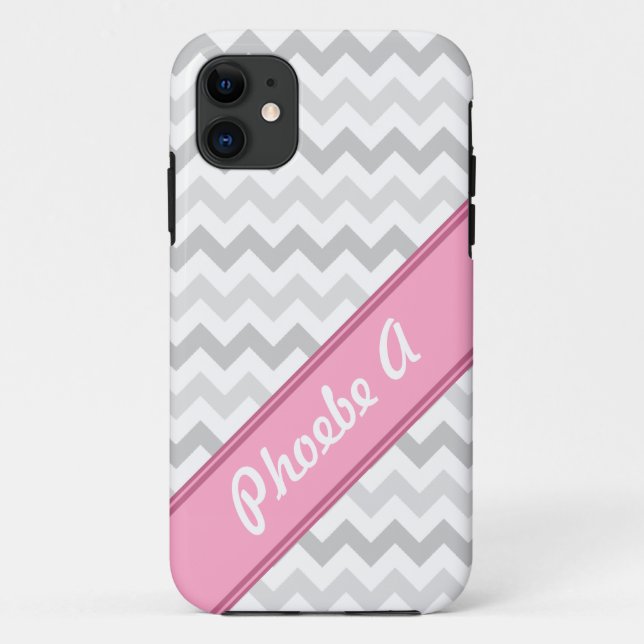 Coque Case-Mate iPhone Gris Chevron rose personnalisé iPhone 5 Coque (Dos)