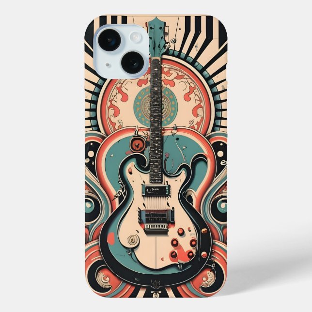 Coque Case-Mate iPhone Guitare stylisée art déco Apple iPhone 15 Coque (Verso)