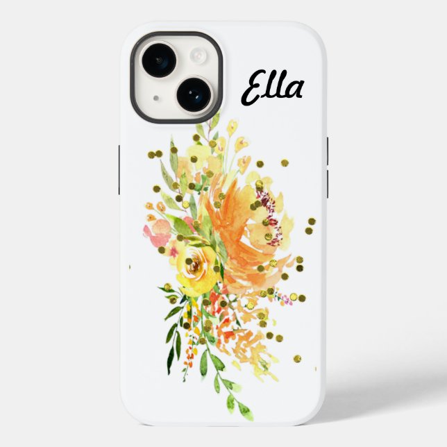 Coque Case-Mate iPhone iPhone 14 Coque dur avec fleurs jaunes (Verso)