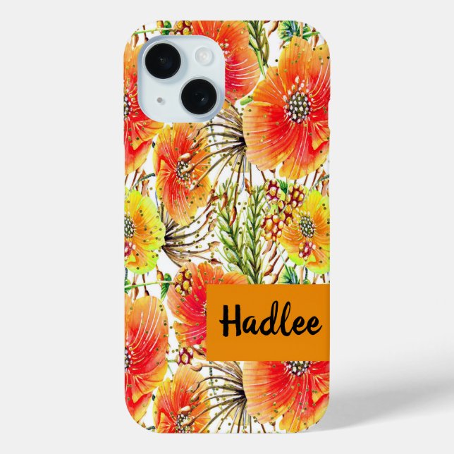 Coque Case-Mate iPhone iPhone 15 Coque avec Fleurs orange et jaune (Verso)