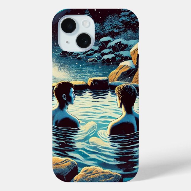 Coque Case-Mate iPhone iPhone 15 Coque - Jeunes hommes en onsen (Verso)