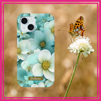 Coque Case-Mate iPhone iPhone 15 Coque Vert & Blanc Floral Design & Nom