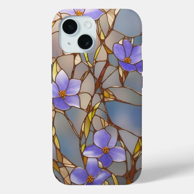 Coque Case-Mate iPhone iPhone 15 coque Vitrage Violet Fleurs (Verso)