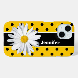 Coque Case-Mate iPhone Jaune, Pois noirs, coque iphone Fleur marguerite