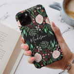 Coque Case-Mate iPhone Jolie Feminine Botanique Noir Roses floraux<br><div class="desc">Un joli coque noir féminin au motif floral botanique</div>