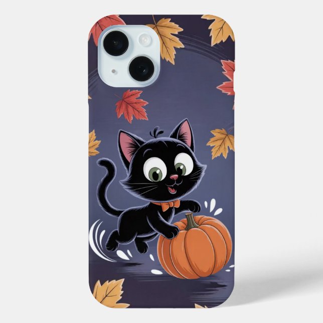 Coque Case-Mate iPhone Jouer Chat noir Citrouille Leaf iPhone / coque ipa (Verso)