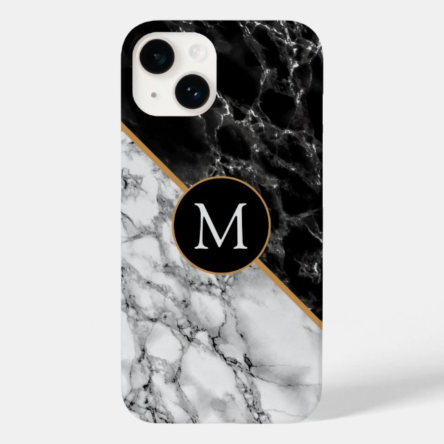 Coque Case-Mate iPhone Lettre personnalisée coque iphone en marbre noir b (Verso)