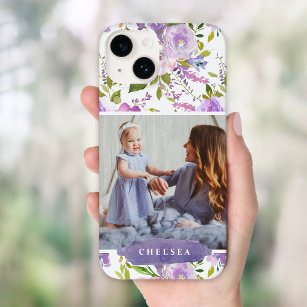 Coque Case-Mate iPhone Lilac Floral Photo et Monogramme