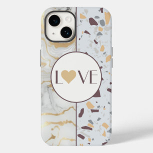 Coque Case-Mate iPhone Love Terrazzo coque iphone en marbre avec Gold Hea