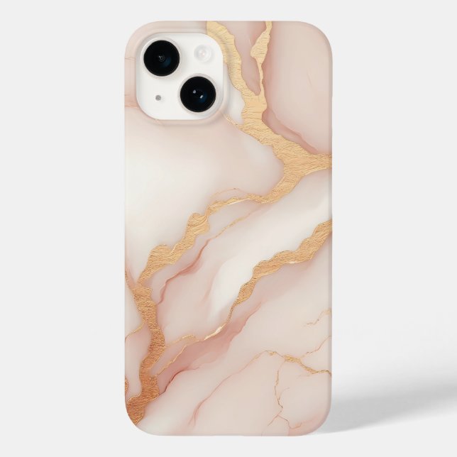 Coque Case-Mate iPhone Marbre rose vif iPhone 14 Coque avec veines or (Verso)