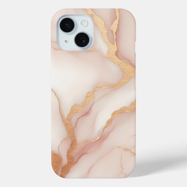 Coque Case-Mate iPhone Marbre rose vif iPhone 15 Coque avec veines or (Verso)