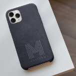 Coque Case-Mate iPhone Masculine en cuir bleu gras monogramme<br><div class="desc">Un monogramme audacieux</div>