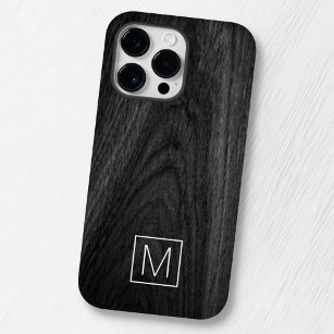 Coque Case-Mate iPhone Modern elegant monogram initial black wood grain