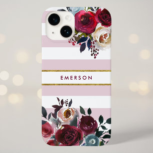 Coque Case-Mate iPhone Monogramme à rayures florales de saumon rose pouss