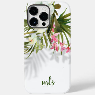 Coque Case-Mate iPhone Monogramme Elégant rose Floral Tropical Palm Shado