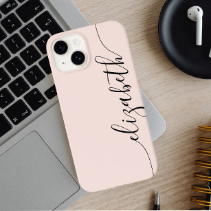 Coque Case-Mate iPhone Monogramme fillette calligraphie rose pâle